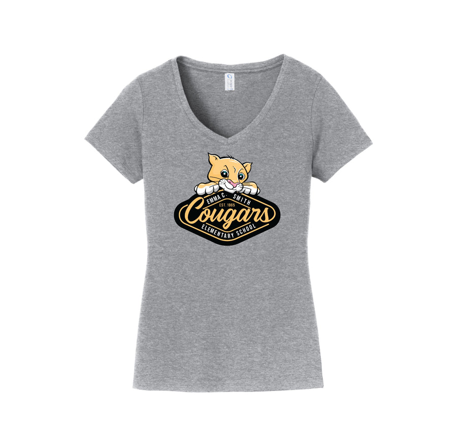 Emma C Smith Spirit Wear 2024/25 On Demand Store-Womens Fan Favorite V-Neck Tee On-Demand Cougar Mascot