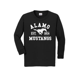 Alamo STUDENT-Youth Unisex Long Sleeve Tee On-Demand White Logo