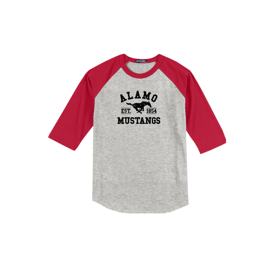 Alamo Mustangs Teacher Store-Adult Unisex Baseball Tee On-Demand Black Logo