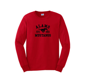 Alamo Mustangs Teacher Store-Adult Unisex Long Sleeve Tee On-Demand Black Logo