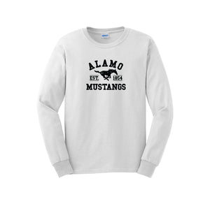 Alamo Mustangs Teacher Store-Adult Unisex Long Sleeve Tee On-Demand Black Logo