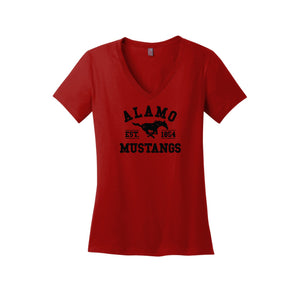 Alamo Mustangs Teacher Store-District Womens Perfect Weight V-Neck Tee On-Demand Black Logo