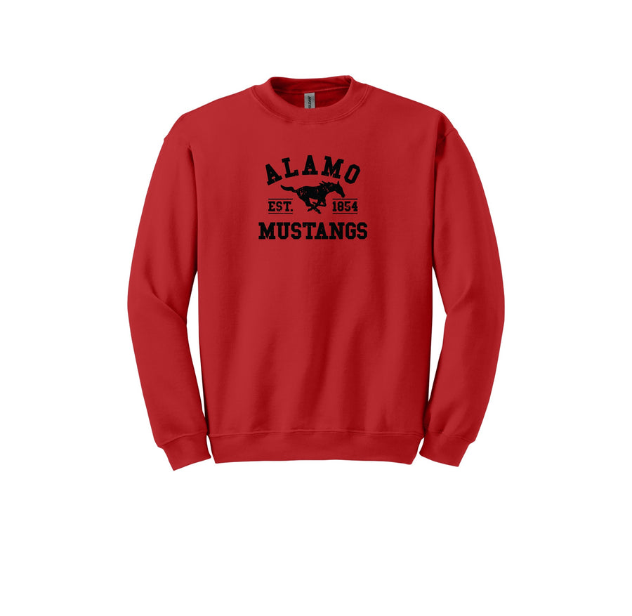 Alamo Mustangs Teacher Store-Adult Unisex Crewneck Sweatshirt On-Demand Black Logo