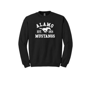 Alamo Mustangs Teacher Store-Adult Unisex Crewneck Sweatshirt On-Demand White Logo