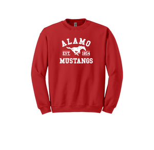 Alamo Mustangs Teacher Store-Adult Unisex Crewneck Sweatshirt On-Demand White Logo