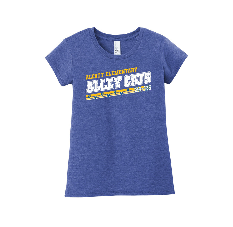 Alcott Elementary Spirit Wear 2024-25 On-Demand-Girls Youth Premium Tee On-Demand Alley Stripe Logo