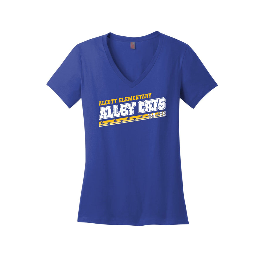 Alcott Elementary Spirit Wear 2024-25 On-Demand-District Womens Perfect Weight V-Neck Tee On-Demand Alley Stripe Logo