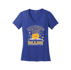 Alcott Elementary-District Womens Perfect Weight V-Neck Tee On-Demand Inquiring Cat Logo