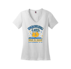 Alcott Elementary-District Womens Perfect Weight V-Neck Tee On-Demand Inquiring Cat Logo