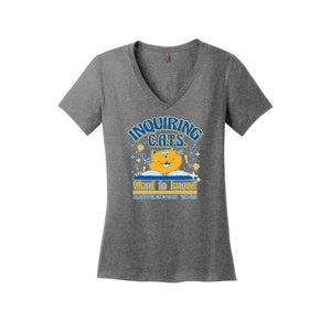 Alcott Elementary-District Womens Perfect Weight V-Neck Tee On-Demand Inquiring Cat Logo