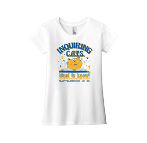 Alcott Elementary Spirit Wear 2024-25 On-Demand-Girls Youth Premium Tee On-Demand Inquiring Cat Logo