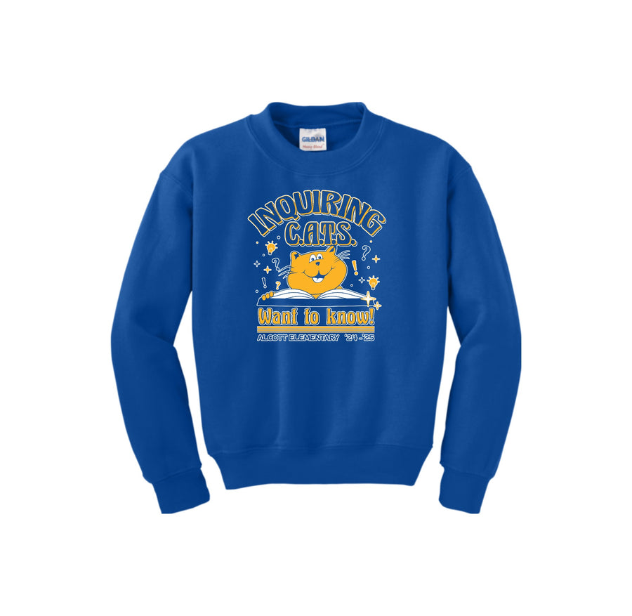 Alcott Elementary-Youth Unisex Crewneck Sweatshirt On-Demand Inquiring Cat Logo