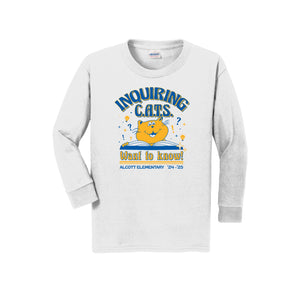 Alcott Elementary-Youth Unisex Long Sleeve Tee On-Demand Inquiring Cat Logo