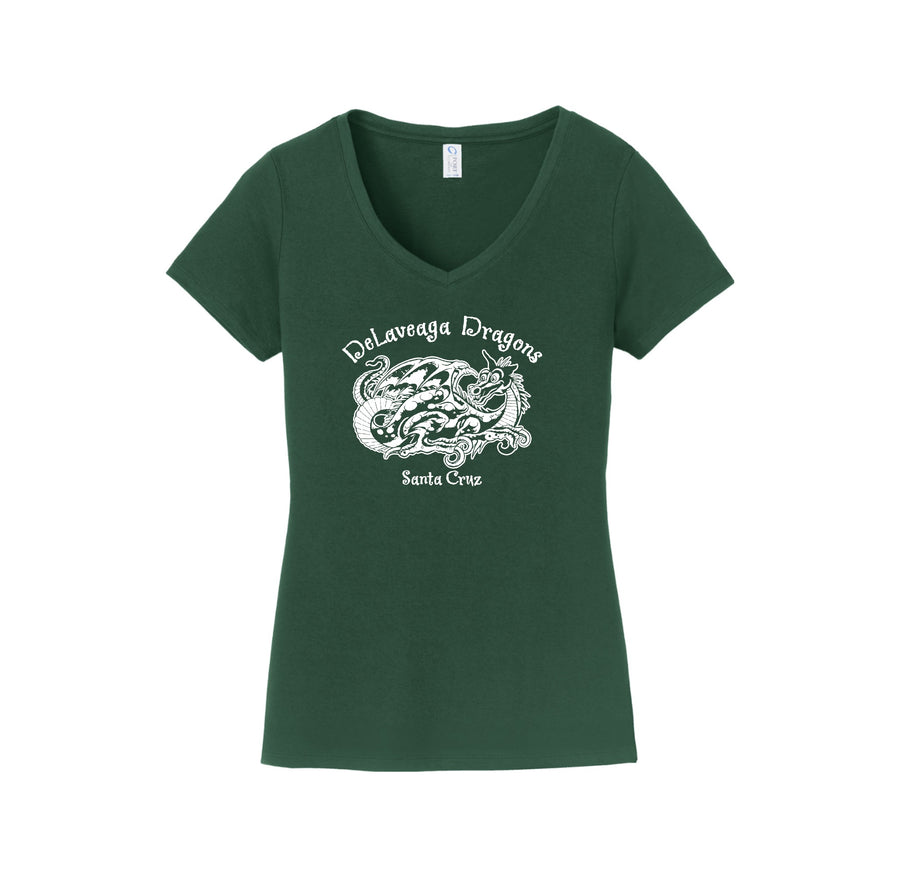 Delaveaga Elementary-Womens Fan Favorite V-Neck Tee On-Demand Dragon