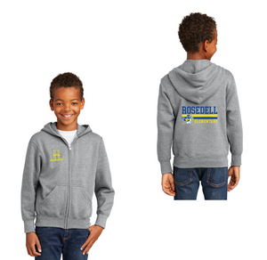 Rosedell-Youth Unisex Full-Zip Hooded Sweatshirt Front & Back Stripe