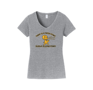 Suisun Elementary-Womens Fan Favorite V-Neck Tee On-Demand Fresh Start Logo