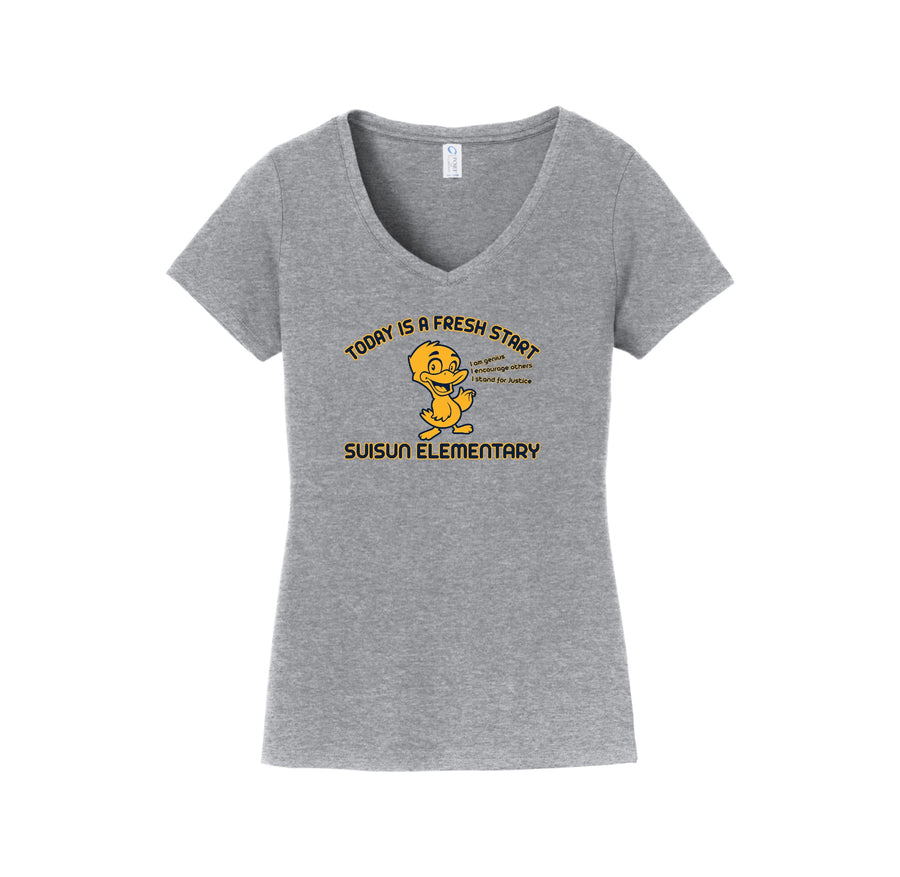 Suisun Elementary-Womens Fan Favorite V-Neck Tee On-Demand Fresh Start Logo