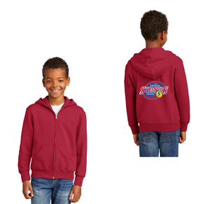 SRVGAL Softball Spirit Wear 2024-25-Youth Unisex Full-Zip Hooded Sweatshirt Red Stompers