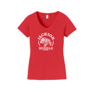 Jackson Middle School Spirit Wear 2024-25 On Demand Store-Womens Fan Favorite V-Neck Tee On-Demand Circle