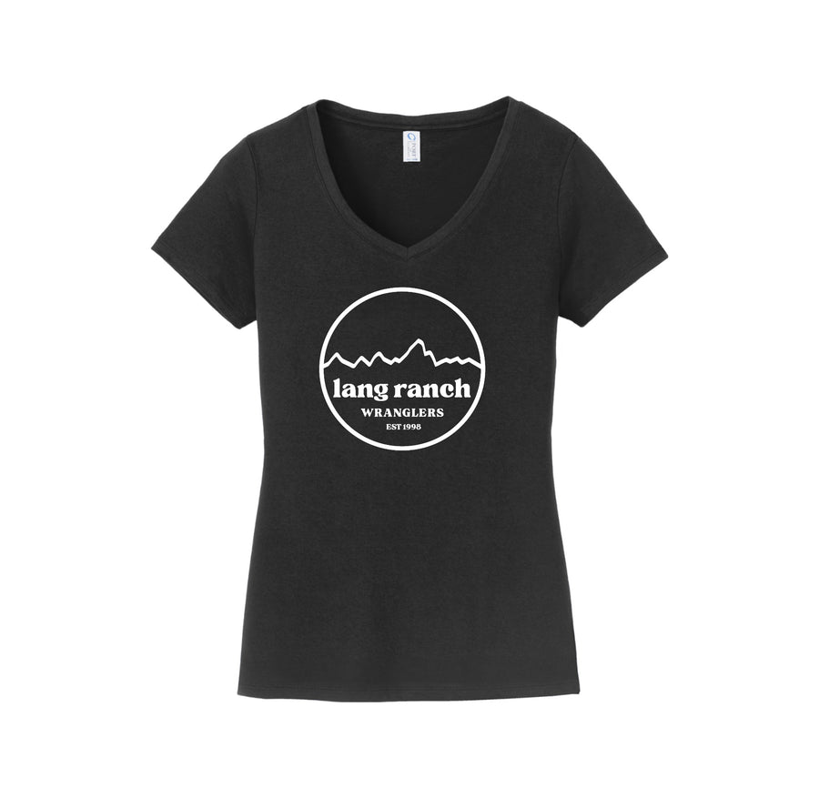 Lang Ranch STUDENT-Womens Fan Favorite V-Neck Tee On-Demand Round Est 1988 Logo