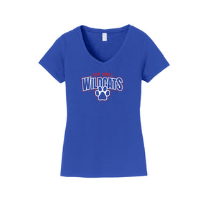 Ivy Hall Elementary Fall-Womens Fan Favorite V-Neck Tee On-Demand Stripe Logo Curve Logo