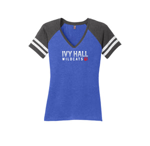 Ivy Hall Elementary Fall-Womens Premium Game V-Neck Tee On-Demand Stripe Logo