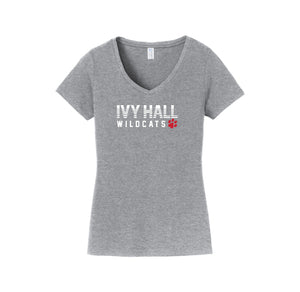 Ivy Hall Elementary Fall-Womens Fan Favorite V-Neck Tee On-Demand Stripe Logo