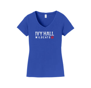 Ivy Hall Elementary Fall-Womens Fan Favorite V-Neck Tee On-Demand Stripe Logo