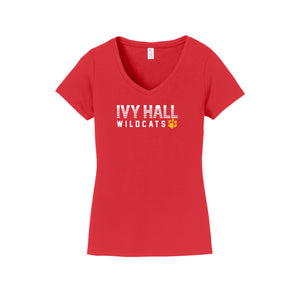 Ivy Hall Elementary Fall-Womens Fan Favorite V-Neck Tee On-Demand Stripe Logo