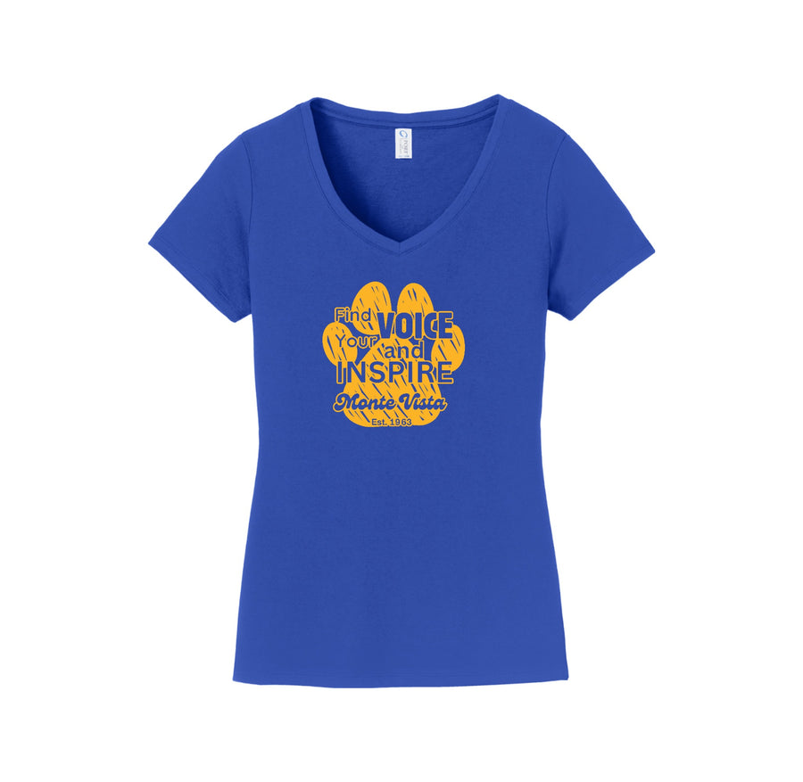 Monte Vista Elementary-Womens Fan Favorite V-Neck Tee On-Demand Paw logo