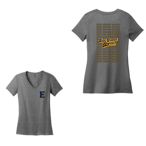 Wealthy Elementary-District Womens Perfect Weight V-Neck Tee On-Demand Two Logo Print