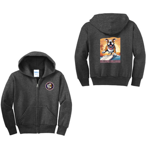 Bellevue-Santa Fe Charter Spirit Wear 2024-25 On Demand-Youth Full-Zip Hooded Sweatshirt Full Color x Surfing Bulldog Logo