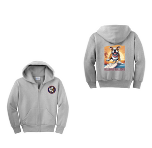 Bellevue-Santa Fe Charter Spirit Wear 2024-25 On Demand-Youth Full-Zip Hooded Sweatshirt Full Color x Surfing Bulldog Logo