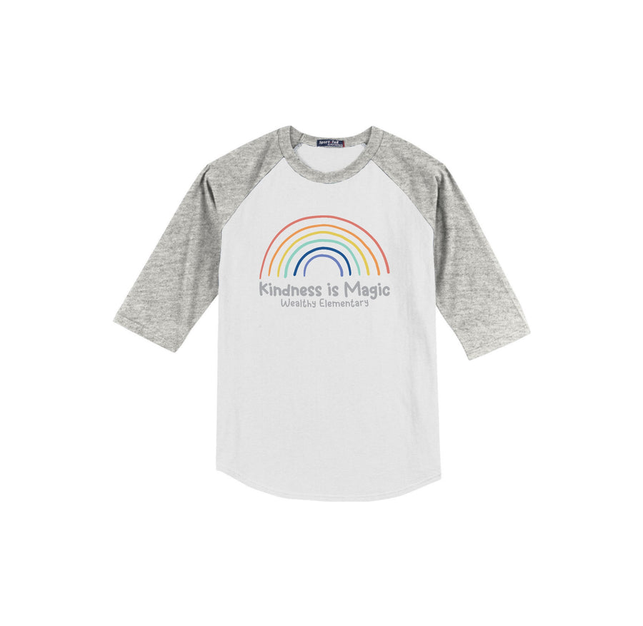 Wealthy Elementary-Youth Unisex Baseball Tee On-Demand Rainbow Logo