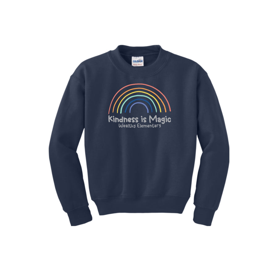 Wealthy Elementary-Youth Unisex Crewneck Sweatshirt On-Demand Rainbow Logo