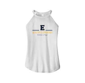 Wealthy Elementary-Womens Premium Perfect Tri Rocker Tank On-Demand E Logo