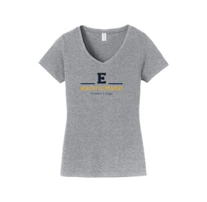 Wealthy Elementary-Womens Fan Favorite V-Neck Tee On-Demand E Logo