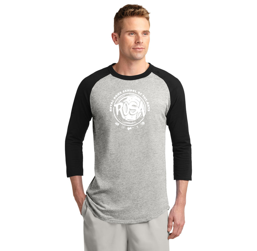 Royal Oaks School of the Arts Spirit Wear 2024-25-Adult Unisex Baseball Tee Circle Logo