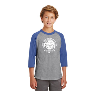 Royal Oaks School of the Arts Spirit Wear 2024-25-Youth Unisex Baseball Tee Circle Logo