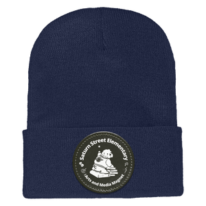 Saturn Street Elm-1501 Yupoong Adult Cuffed Knit Beanie - Circle Patch White Logo