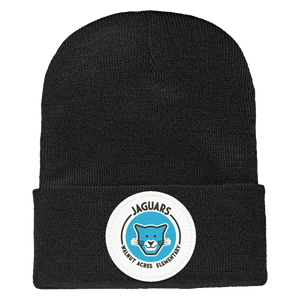 WAES-1501 Yupoong Adult Cuffed Knit Beanie - Circle Patch Jaguar Circle Logo