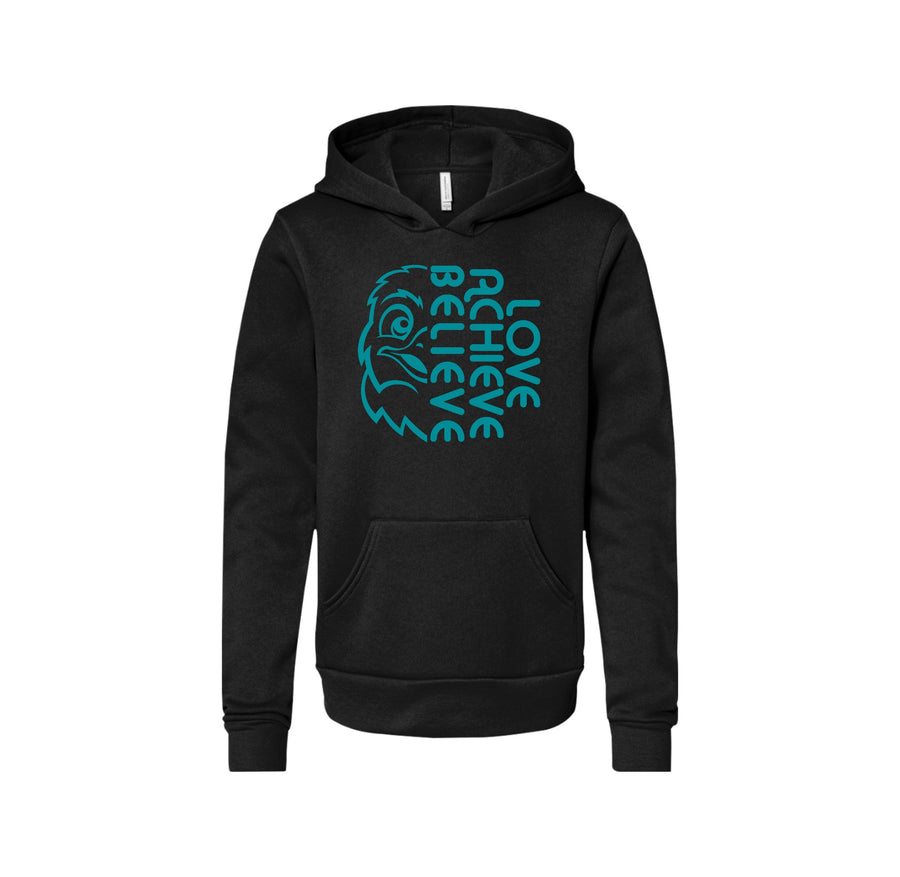 HARES STUDENT-Youth Unisex Premium Sponge Fleece Pullover Hoodie On-Demand Half Hawk Face Logo