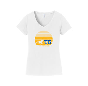 Twin Groves-Womens Fan Favorite V-Neck Tee On-Demand Sunset Logo