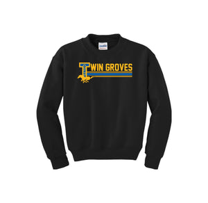 Twin Groves-Youth Unisex Crewneck Sweatshirt On-Demand Stripe Logo