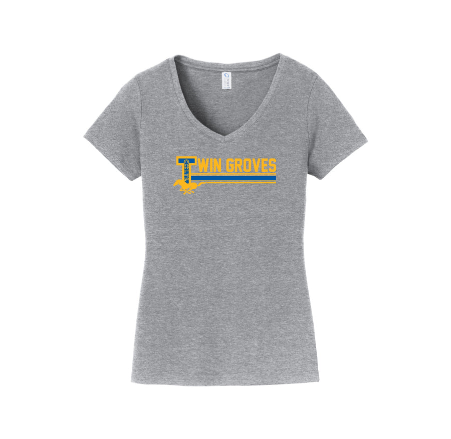 Twin Groves MS-Womens Fan Favorite V-Neck Tee On-Demand Stripe Logo