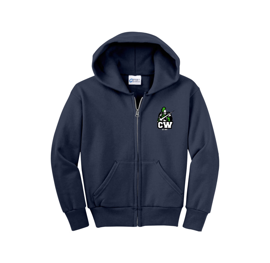 Charlotte Wood Middle School Spirit Wear 2024-25 On Demand-Youth Unisex Full-Zip Hooded Sweatshirt On-Demand CW Logo