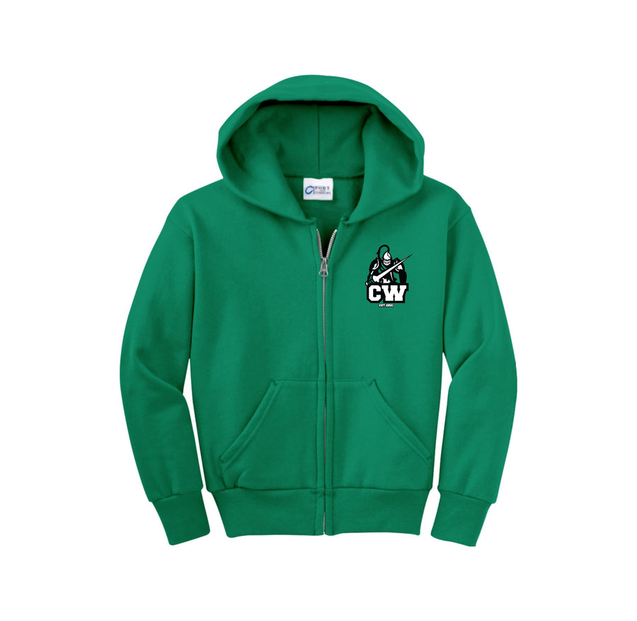 Charlotte Wood Middle School Spirit Wear 2024-25 On Demand-Youth Unisex Full-Zip Hooded Sweatshirt On-Demand CW Logo