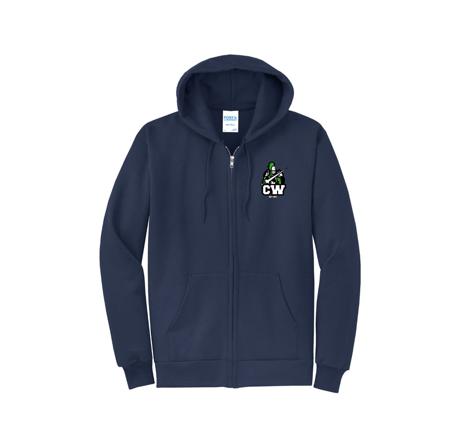 Charlotte Wood Middle School Spirit Wear 2024-25 On Demand-Adult Unisex Port & Co Core Fleece Full-Zip Hooded Sweatshirt On-Demand CW Logo