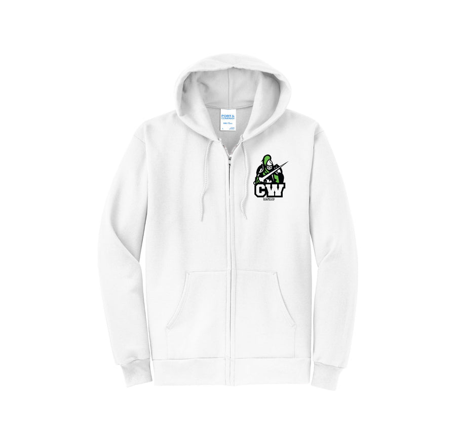 Charlotte Wood Middle School Spirit Wear 2024-25 On Demand-Adult Unisex Port & Co Core Fleece Full-Zip Hooded Sweatshirt On-Demand CW Logo