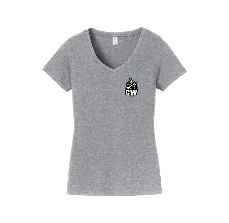 Charlotte Wood Middle School Spirit Wear 2024-25 On Demand-Womens Port & Co Fan Favorite V-Neck Tee On-Demand CW Logo